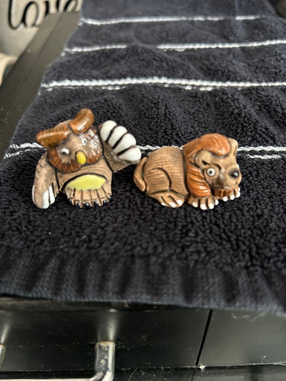 Casals mini folk art set of 2 lion and owl ceramic artisan rinconada style